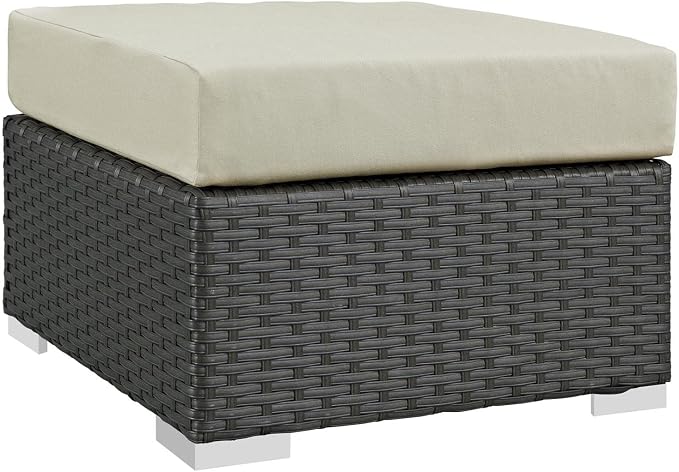 Modway Sojourn Wicker Rattan 8 Piece Outdoor Patio Sunbrella Sectional Set in Canvas Antique Beige