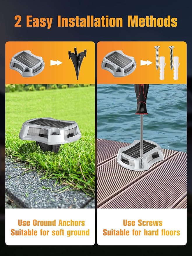 Solar Driveway Lights Solar Dock Lights 9 Colors in 4 Pack, Waterproof IP68, Outdoor, for Driveway Markers, Pathway, Sidewalk, Marine Dock, Warning Step