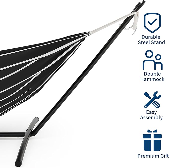 Double Hammock with Stand - Heavy Duty 450lbs Capacity, Portable Cotton Hammock for Two Adults, Indoor & Outdoor Use with Travel Bag, Chasm Stripe Pattern