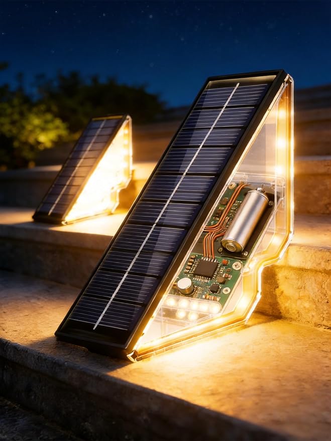 Solar Powered Step Lights for Outside Waterproof Led, Deck Outdoor Decor Stair Stairwell Lighting for Front Door, Patio, Back Porch, Ring Pathway (Warm White, 4pcs)