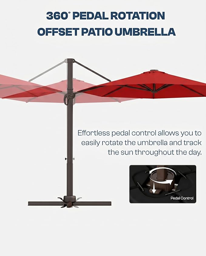 10 FT Round Cantilever Umbrella,Easy Tilt, Fade Resistant & 360° Rotation, Offset for Pool Deck Backyard Patiored (Base not Included)