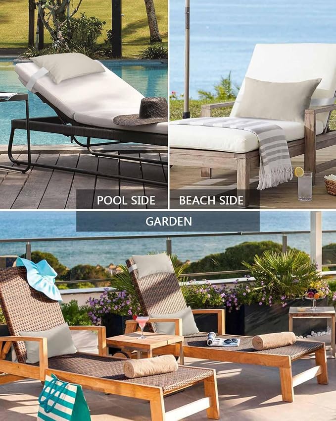 Outdoor Lumbar Pillows with Strap & Insert Swan White Recliner Head Pillow Pack of 2 Simple Style Waterproof Headrest Patio Lounge Chair Pillows for Beach Pool Office Chaise Chair 12x20 Inch