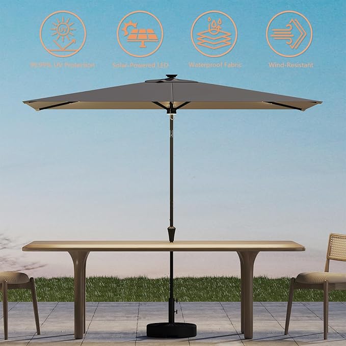 C-Hopetree Rectangular Outdoor Patio Market Umbrella with Solar LED Lights 6.5 x 10 ft