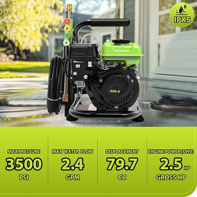 3500PSI Gas Pres*Sure Washer 2.4GPM Gas Po*wer Washer Cleaner 79CC Gas Powered Washing Machine Commercial High Pres*Sure Washer with 25ft Hose&5 Nozzles for Patio Garden Yard Vehicle,EPA/CARB/ETL