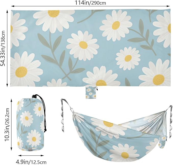 Blue and White Daisies 330lb Capacity Outdoor Hammock with Hanging Rope Indoor Hammock for Camping Travel Accessories hamaca con soporte para adultos