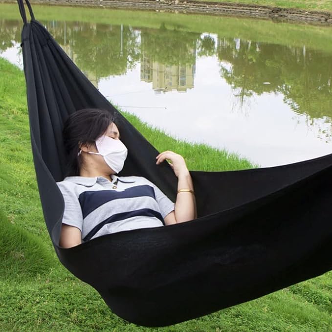 Polyester Hammock Mesh Breathable Outdoor Travel Lightweight Portable Tree Hanging Multi-Purpose Hammock(Black)