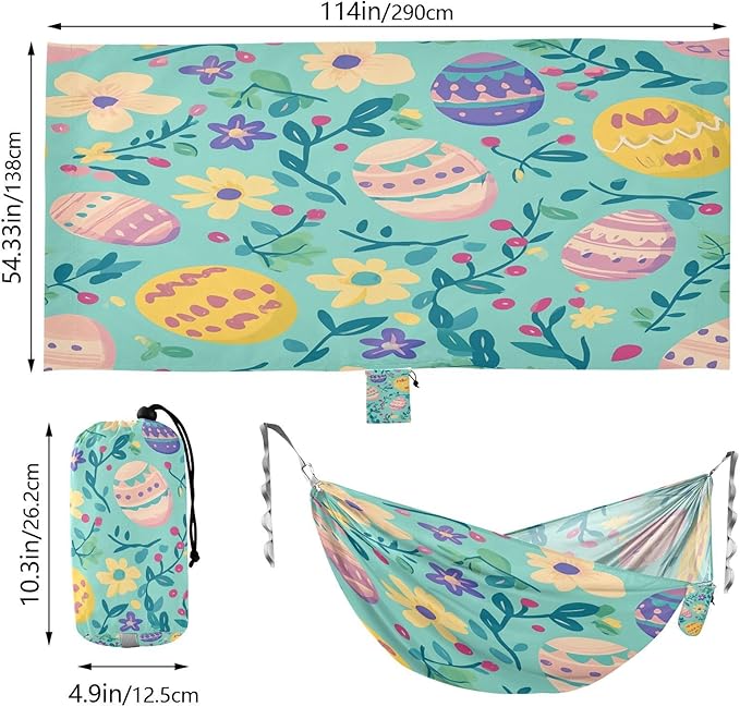 Hammocks for Outside Easter Colorful Eggs Camping Hammock Portable Hammocks with Tree Straps and Carry Bag Camping Accessories for Hiking Beach Outdoor