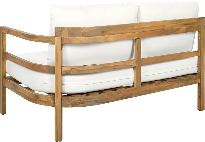 Christopher Knight Home Outdoor Acacia Wood 7 Seater Sectional Sofa Set with Thick Cushions Patio Conversation Set Modular Outdoor Seating with Coffee Table and Club Chairs for Patio Garden Deck
