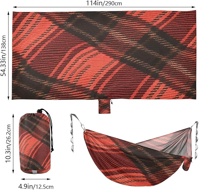 Red and Black Irregular Checkerboard 330lb Capacity Camping Hammocks with Tree Straps Rope Hammock for Outside Patio Backyard Poolside accesorios para Camping