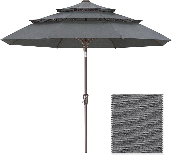 ABCCANOPY 5-Year 10-Year No Fading 9FT 3 Tiers Patio Umbrella, Outdoor Table Umbrella with 8 Sturdy Ribs for Deck, Backyard, Garden, Yard