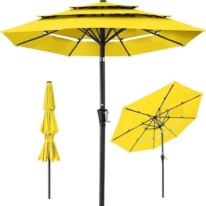 Best Choice Products 10ft 3-Tier Market Patio Umbrella, Outdoor Sun Shade with Tilt, Crank Lift, 8 Ribs for Backyard, Deck, Poolside