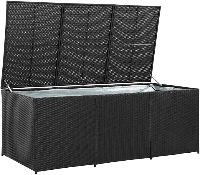 Patio Storage Box Poly Rattan 70.8"x35.4"x29.5" Black Patio Garden Outdoor Storage Container, Furniture Deck box (Weight:55.12 lbs)
