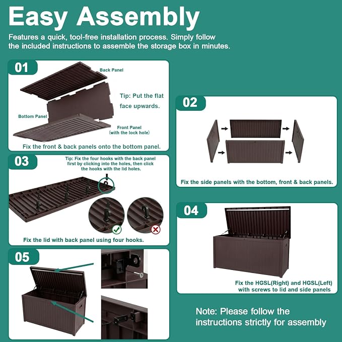EHHLY Outdoor Storage Box Large-120 Gallon Deck Box with Hydraulic Pistons&Lockable Secure, Waterproof Resin Package Delivery Box for Outside Porch, Curbside, Patio, Home