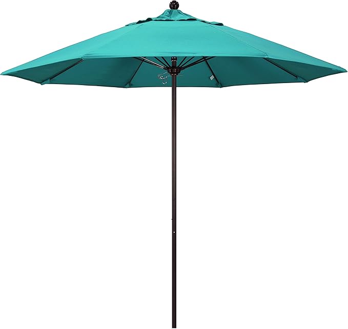 California Umbrella 9' Rd. Venture Series Contract Grade Patio Umbrella, Push Open Pin Stop, Bronze Finish, Sunbrella Aruba
