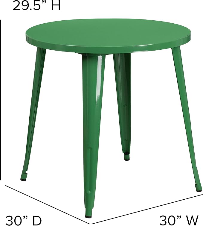 Flash Furniture Jeffrey Commercial Grade 30" Round Green Metal Indoor-Outdoor Table