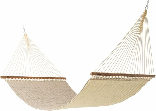 Hatteras Hammocks Large Cast Ash Sunbrella Quilted Hammock – 13 ft. x 55 in., 2-Person, 450 lb Capacity, Cumaru Spreader Bar, Zinc-Plated Hardware – Handcrafted in The USA