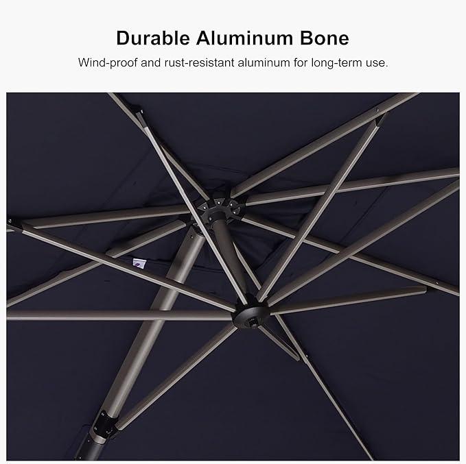 PURPLE LEAF 10’ X 10‘ Patio Umbrella Outdoor Cantilever Umbrella, Aluminum Offset Umbrella with Champagne Frame and 360° Rotation for Pool Deck Garden, Navy Blue