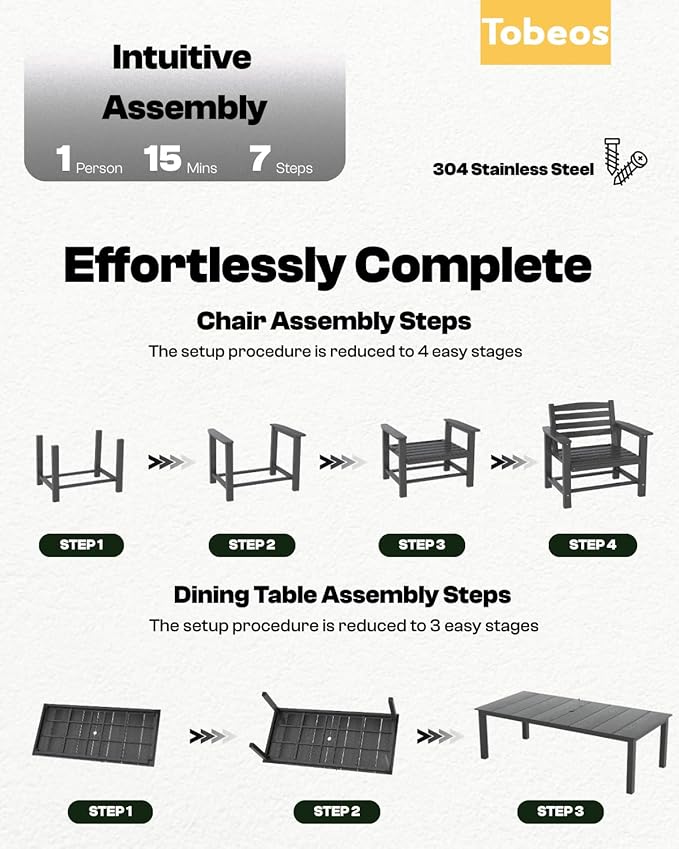 HDPE Outdoor Dining Set for 6, 7-Piece Outdoor Dining Table Set with 11FT Cantilever Umbrella, Patio Table and Chairs Set with Aluminum Frame & Legs(Gray)