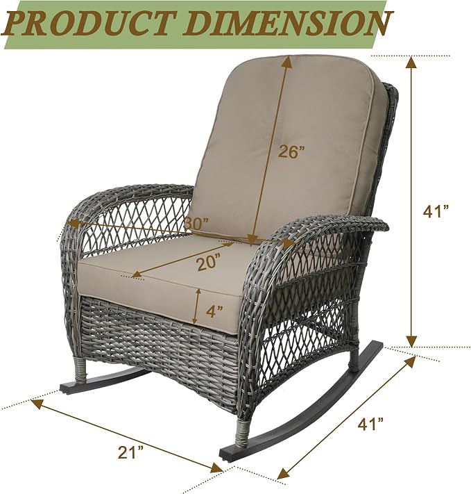 Outdoor Wicker Rocking Chair, All Weather Resin Rattan Wicker Rocking Chairs, for Garden Backyard Lown Porch,1pc,Brown