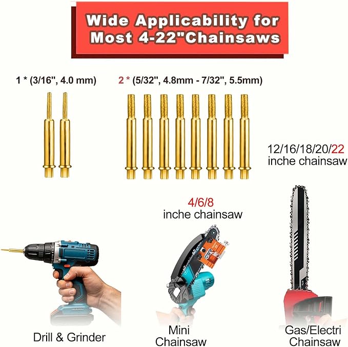 Chainsaw Sharpener with 10 High Hardness Titanium Plated Diamond Bits, Portable Manual Chainsaw Sharpening Jig Kit Tool, Chain Saw Blade Sharpener Accessories Fit for 4"-22" Chain Saws
