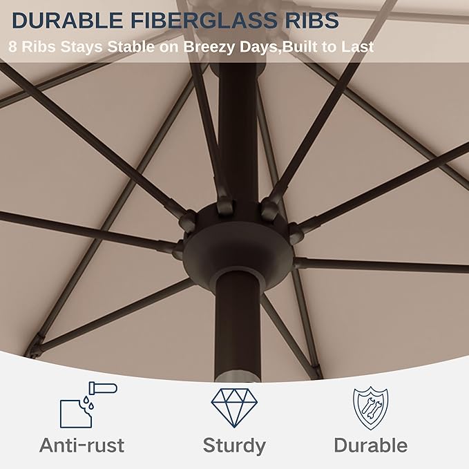 9ft Patio Umbrella with Push Button Tilt and Crank,Outdoor Market Table Umbrella UV Protection 8 Sturdy Ribs for Backyard,Garden,Pool,Deck(Beige)