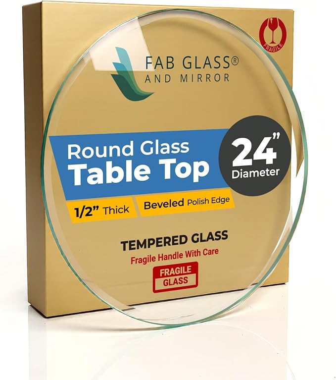 24" Inch Round Glass Table Top 1/2" Thick Tempered Beveled Edge by Fab Glass and Mirror