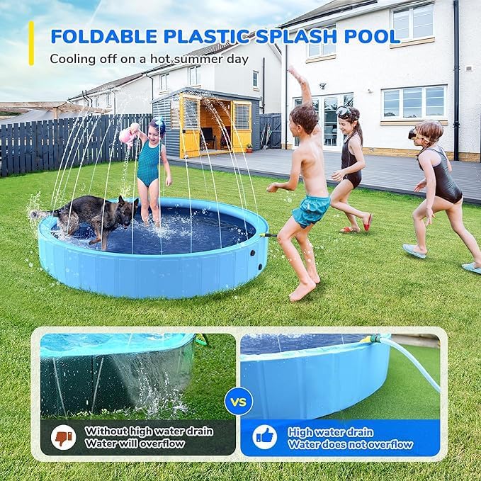 118'' Foldable Dog Pool, Jumbo Sprinkler Pools for Kids, Non-Slip Heavy Duty Dogs Pool for Large Dogs, Hard Plastic Kiddie Bathtubs for Backyard（10ft）