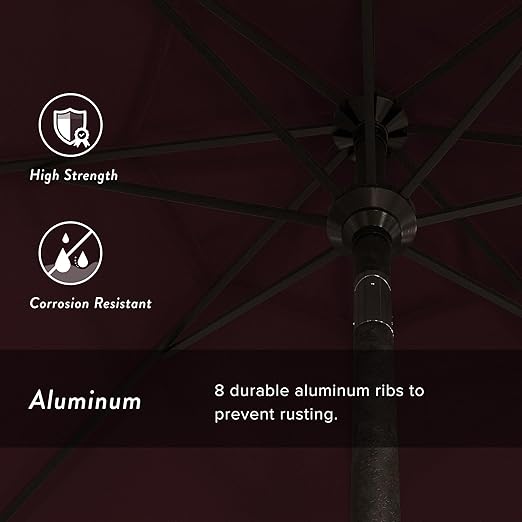 California Umbrella 9' Round Aluminum Patio Umbrella, Crank Lift, Push Button Tilt, Bronze Pole, 4-year Non-fading fabric, Burgundy