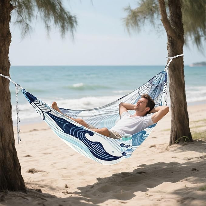 Ocean Wave Outdoor Hammock with Tree Straps for Outside Beach Patio Garden