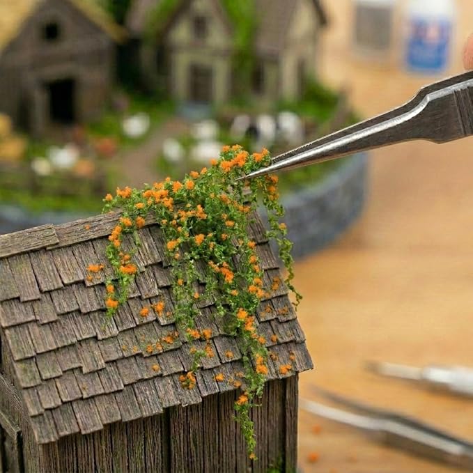 Realistic Miniature Vines - Hanging Moss Scenery for Diorama Supplies & Model Building - Mini Miniature Plants for Rainforest, Dollhouse, Fairy Gardens, Crafts DIY, Tabletop Wargaming (Orange)