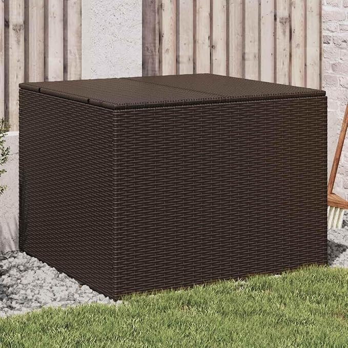 Brown 76.9 Gal Outdoor Storage Box with PE Rattan, Water-Proof Bag, and Powder-Coated Steel Frame for Garden Cushions and Pillows