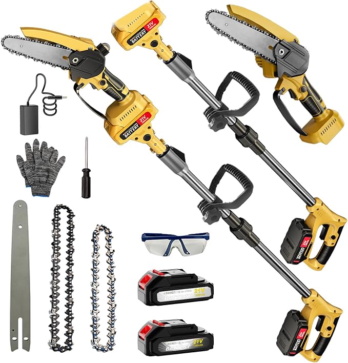 2-in-1 Cordless Pole Saw & Mini Chainsaw, 6-Inch Battery Powered Tree Trimmer with 4.4ft Extension Pole, 2 Batteries | Safe High Branch Pruning for Homeowners