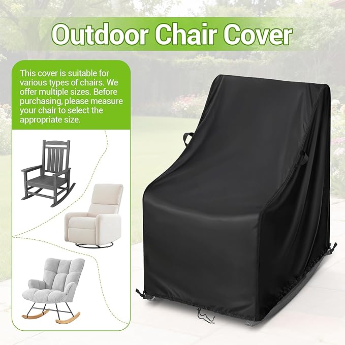 Kasla Patio Chair Cover, Waterproof Heavy Duty Cover for Outdoor Rocking Chair & Papasan Chair & Rattan Wicker Chair & Swivel Chair & Dining Chair & Outdoor Sofa (Black, Custom Cover)