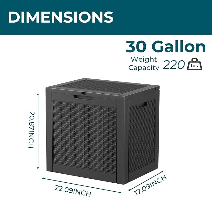 Resin Deck Box - 35 Gallon Lockable Outdoor Storage, Water-Resistant Indoor/Outdoor Bin for Package Delivery, Patio Cushions, Gardening Tools