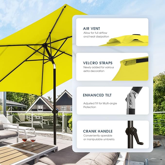 wikiwiki 7.5FT Patio Umbrella with Base, Outdoor Umbrellas with Base Included, 6 Sturdy Ribs, Waterproof Fade Resistant POLYESTER DTY Canopy for Deck, Lawn, Garden, Backyard & Pool, Yellow