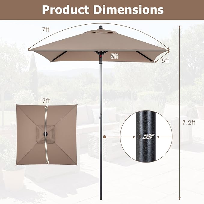 Tangkula 5 FT Patio Umbrella, Outdoor Table Market Umbrella with Quick-Release Button, 4 Sturdy Ribs, Fade Resistant & Waterproof Canopy, Sun-protective, for Garden, Poolside, Backyard (Tan)