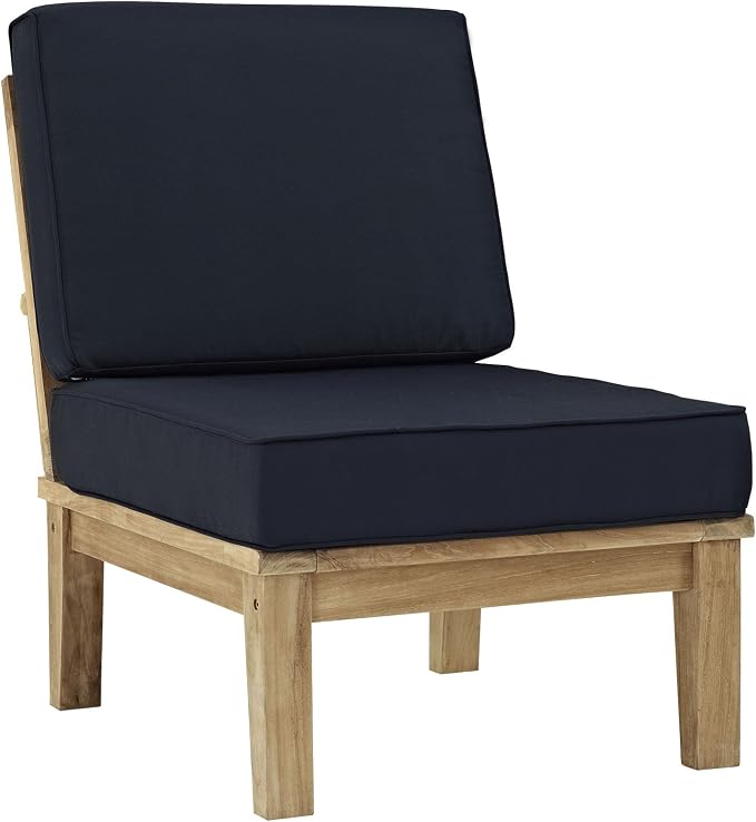 Modway Marina Premium Grade A Teak Wood 10-Piece Outdoor Patio Furniture Set in Natural Navy