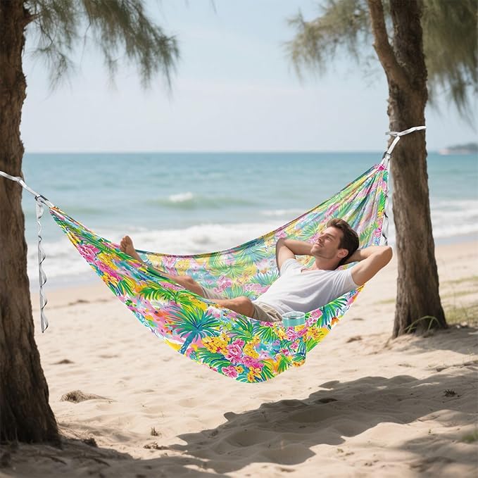 Camping Hammock Outdoor Hammocks for Outside Plumeria Flowers Beach Trees Portable Lightweight with Pockets Tree Straps Indoor