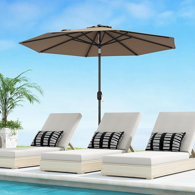 Giantex 9ft Patio Umbrella Outdoor, Market Table Umbrella w/Push Button Tilt and Crank, 180G Polyester Fabric and Sturdy Ribs, Sun Canopy Umbrellas for Patio Garden Beach Deck Pool