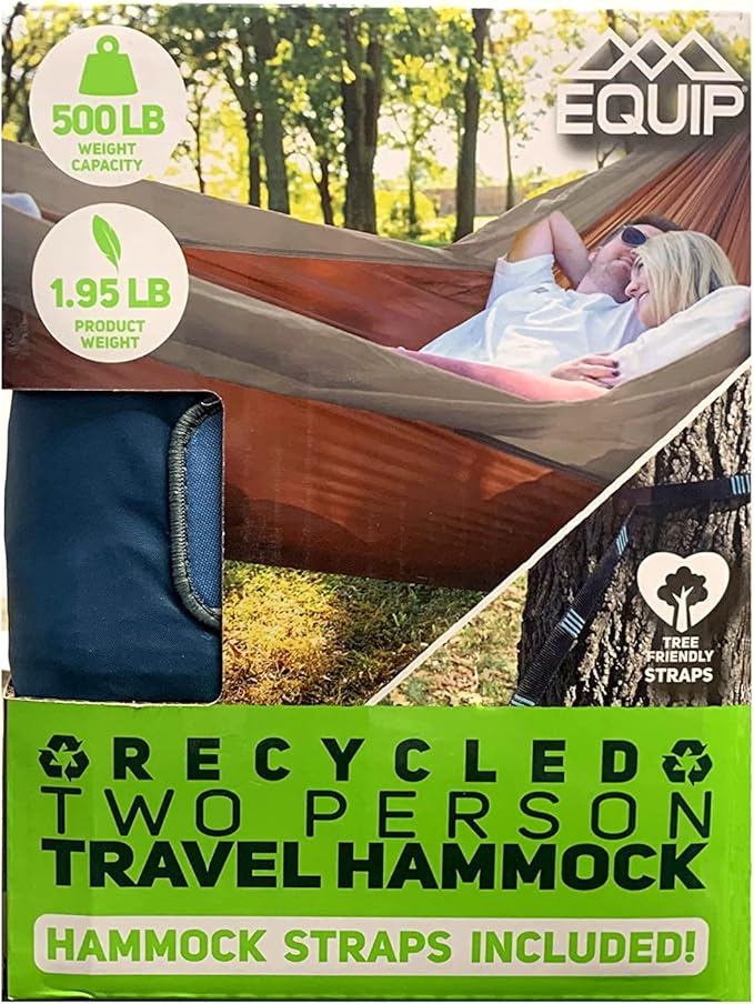 2 Person Travel Hammock with Straps Blue/Gray Holds 500lbs