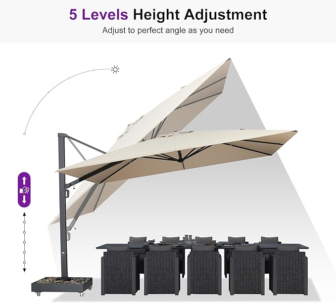 PURPLE LEAF 13' X10' Space Saving Rectangle Patio Umbrella Large Outdoor Aluminum Offset Umbrella with 360-degree Rotation Cantilever Umbrella for Garden Deck Backyard Pool Beige