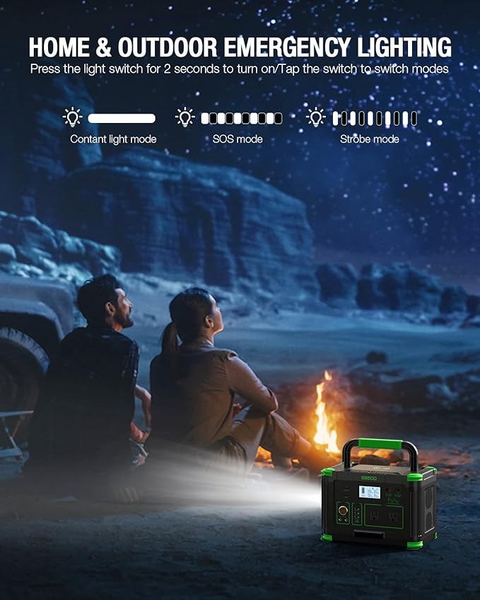 500W Portable Power Station 519.48Wh, Solar Generator with 60W USB-C PD Output, Built-in BMS 120V Pure Sine Wave AC Outlet Backup Lithium Battery for Outdoors Camping Travel Emergency (Peak 1000W)
