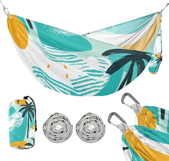Palm Trees Green Summer Outdoor Hammocks with Tree Straps Fabric Hammock for Indoor Outdoor Patio
