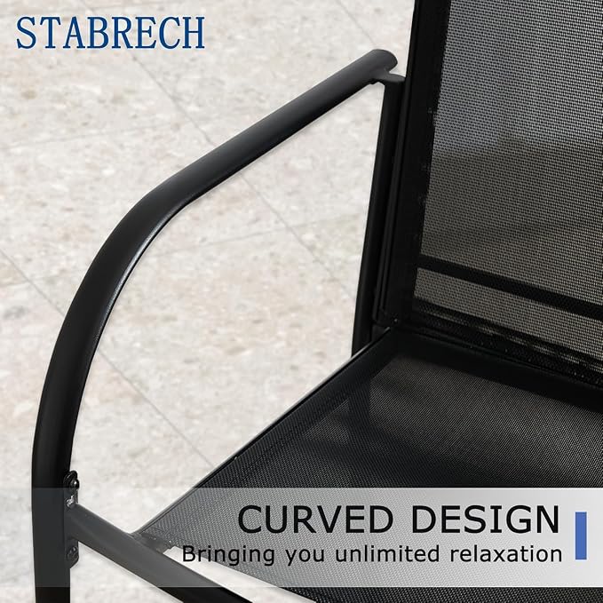 9 Pieces Patio Dining Set for 8, Black Patio Stackable Chairs and Black Round Table Set of 8, Outdoor Furniture Set with Sling Support for Outside, Garden