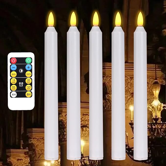 5pack H9 Flameless LED Taper Candles Flickering with Remote Control, max2500 Hours by 2AA Battery(not indlide),for Hallway, Room...…