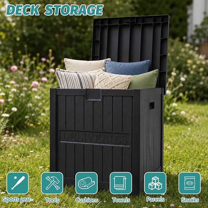 EHHLY 51 Gallon Package Delivery Box for Outside, Resin Lockable Secure Parcel Drop Box, Waterproof Deck Box for Front Porch, Curbside, Patio