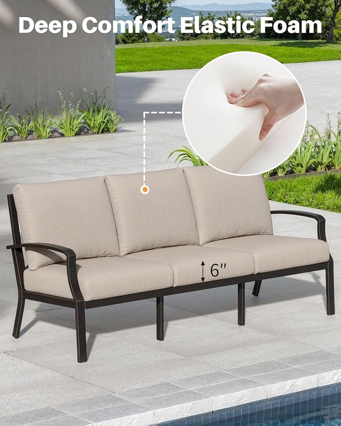 4-Piece Patio Sofa Set, Never-Rust Aluminum Patio Conversation Set with Coffee Table, Patio Furniture Set Outdoor Sofa Set with Removable Cushions for Backyard, Porch, Poolside, Dark Bronze