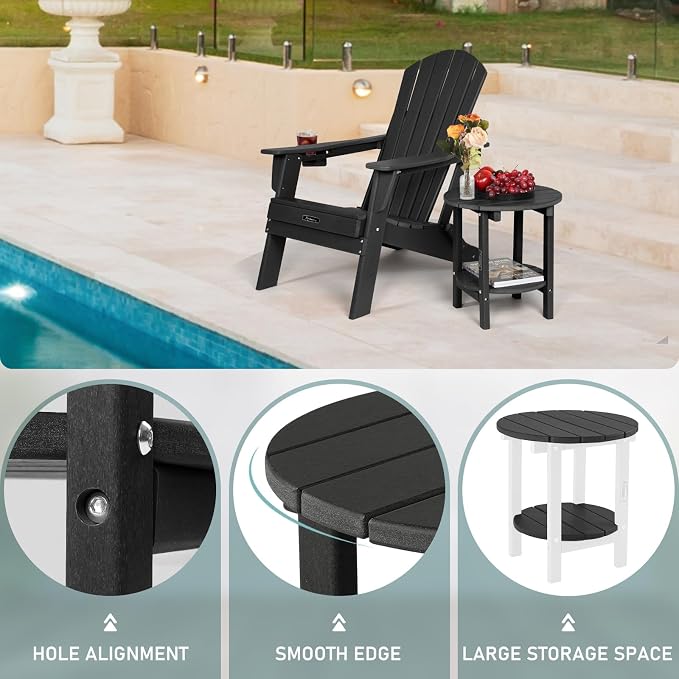 FUNBERRY Outdoor Adirondack Side Table, Patio End Tables | 2-Tier, HDPE All Weather, No Rot or Rust or Crack, UV Fade Shield, Save Space, Easy-Clean for Indoor or Outdoor