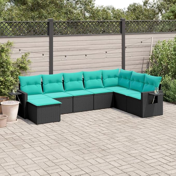 8 Piece Patio Sofa Set with Cushions, Garden Lounge Set Sectional Sofa Outdoor Sofa Sets Patio Conversation Set for Exhibition Garden Poolside Piazza Black Poly Rattan