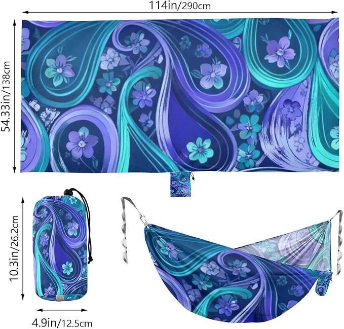 Purple Blue Paisley Outdoor Hammocks with Tree Straps Fabric Hammock for Camping & Hiking Essential